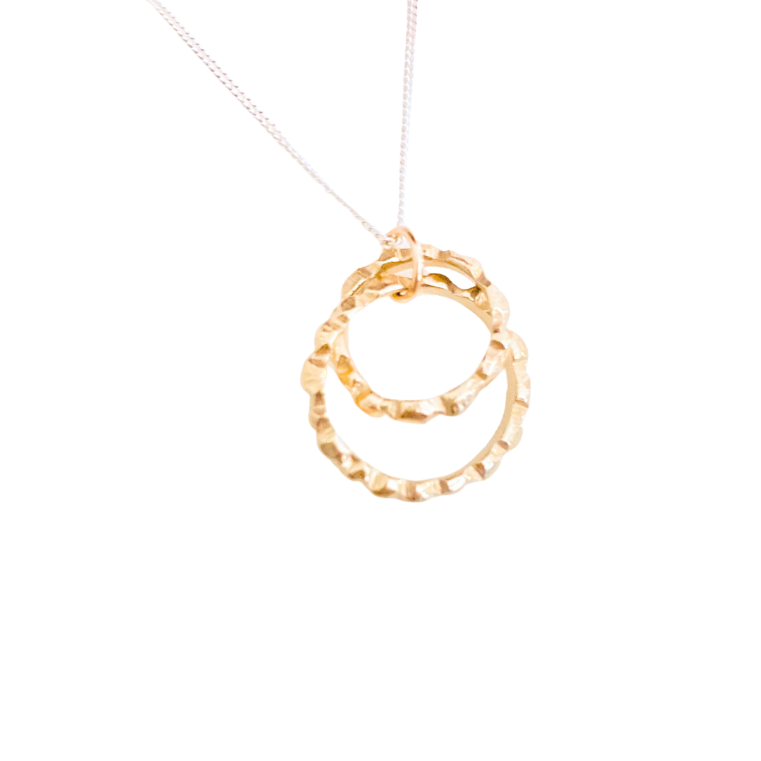 14k Gold Plated Interlocking Rings Necklace Silver Chain fortenna