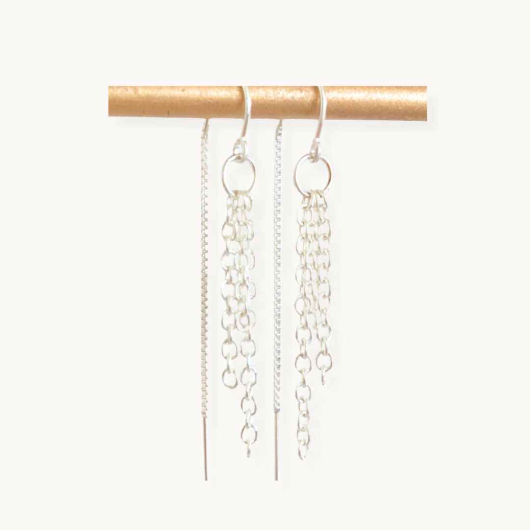 Sterling Silver Sunray Ear Threader Earrings