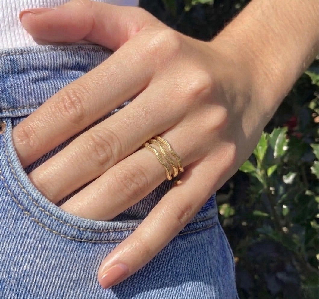 Gold Wavy Rings - 3-piece Stacking Set