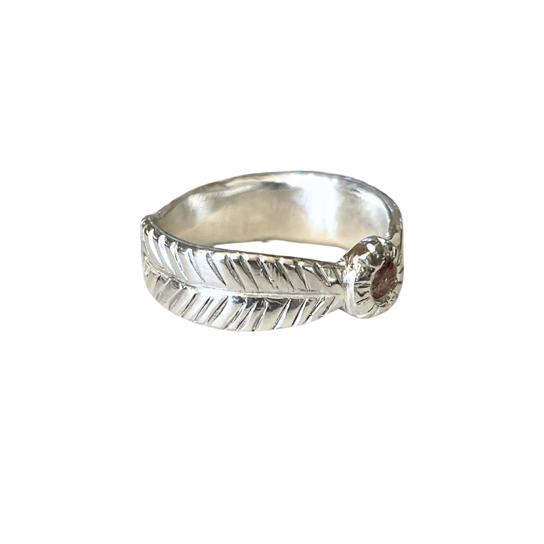 Size 8.5 White Sapphire Sterling Silver Feather Ring