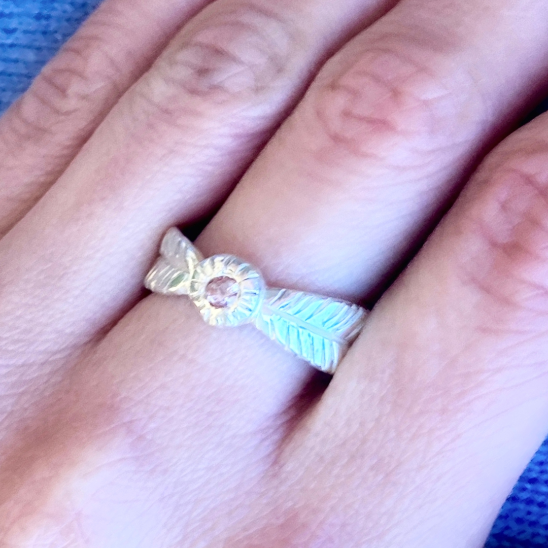 White Sapphire Sterling Silver Feather Ring