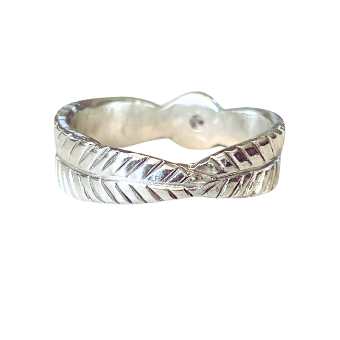 White Sapphire Sterling Silver Feather Ring
