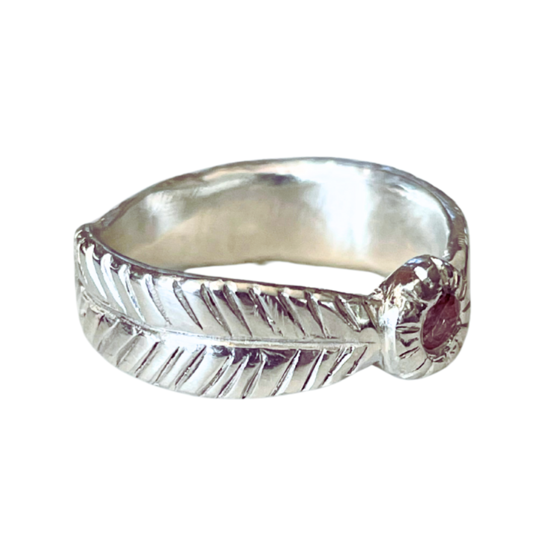 White Sapphire Sterling Silver Feather Ring