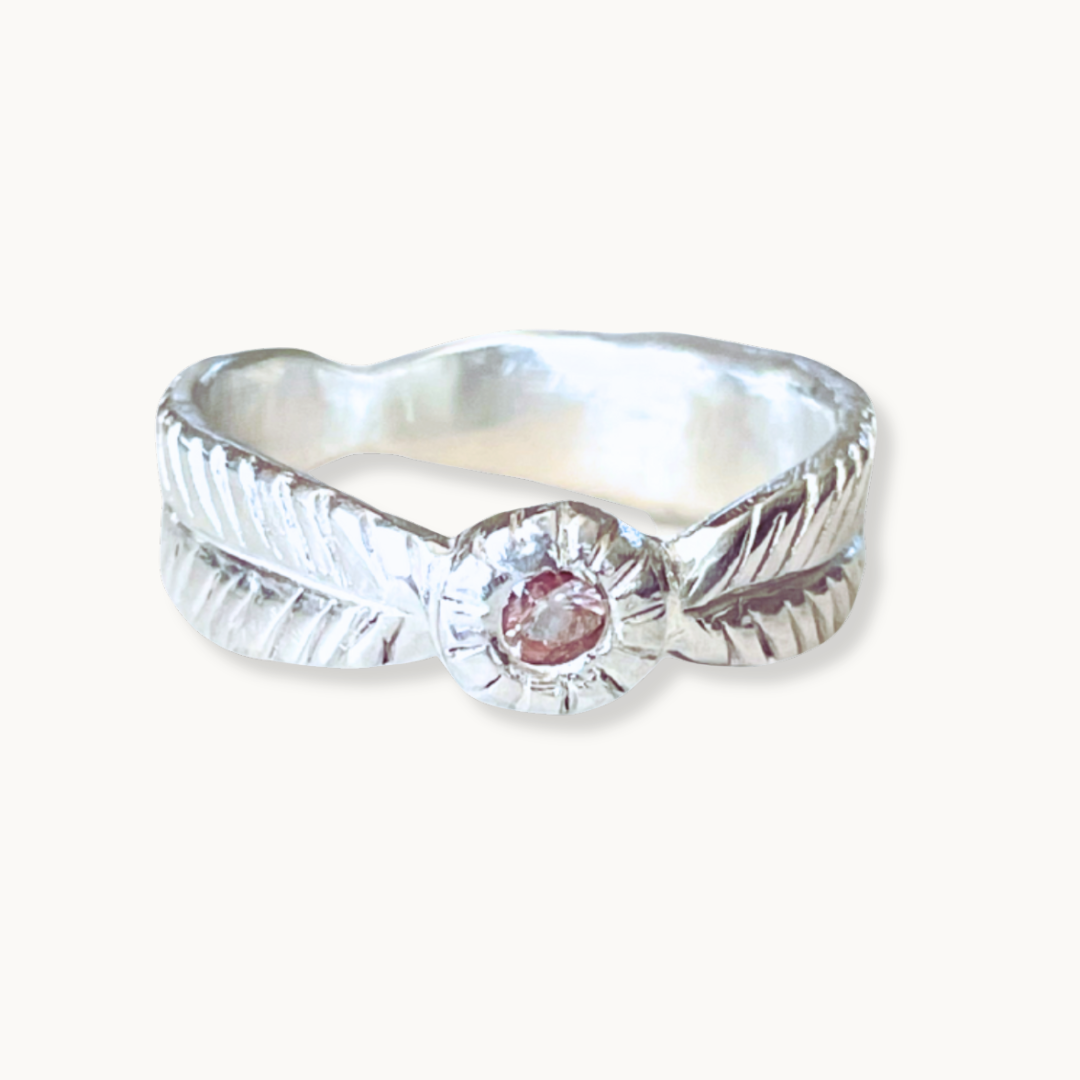 White Sapphire Sterling Silver Feather Ring