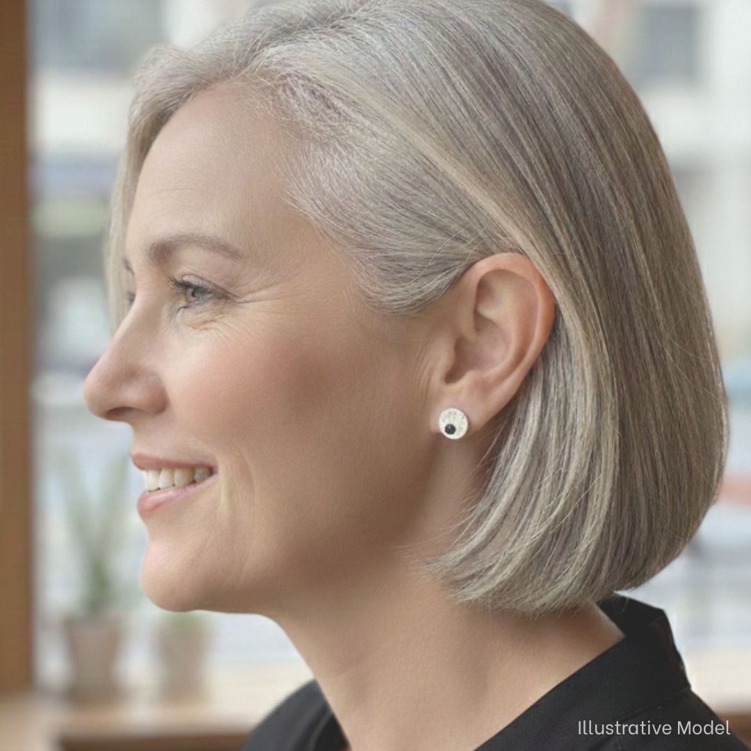 Sterling Silver & Black Spinel Orbit Disc Earrings