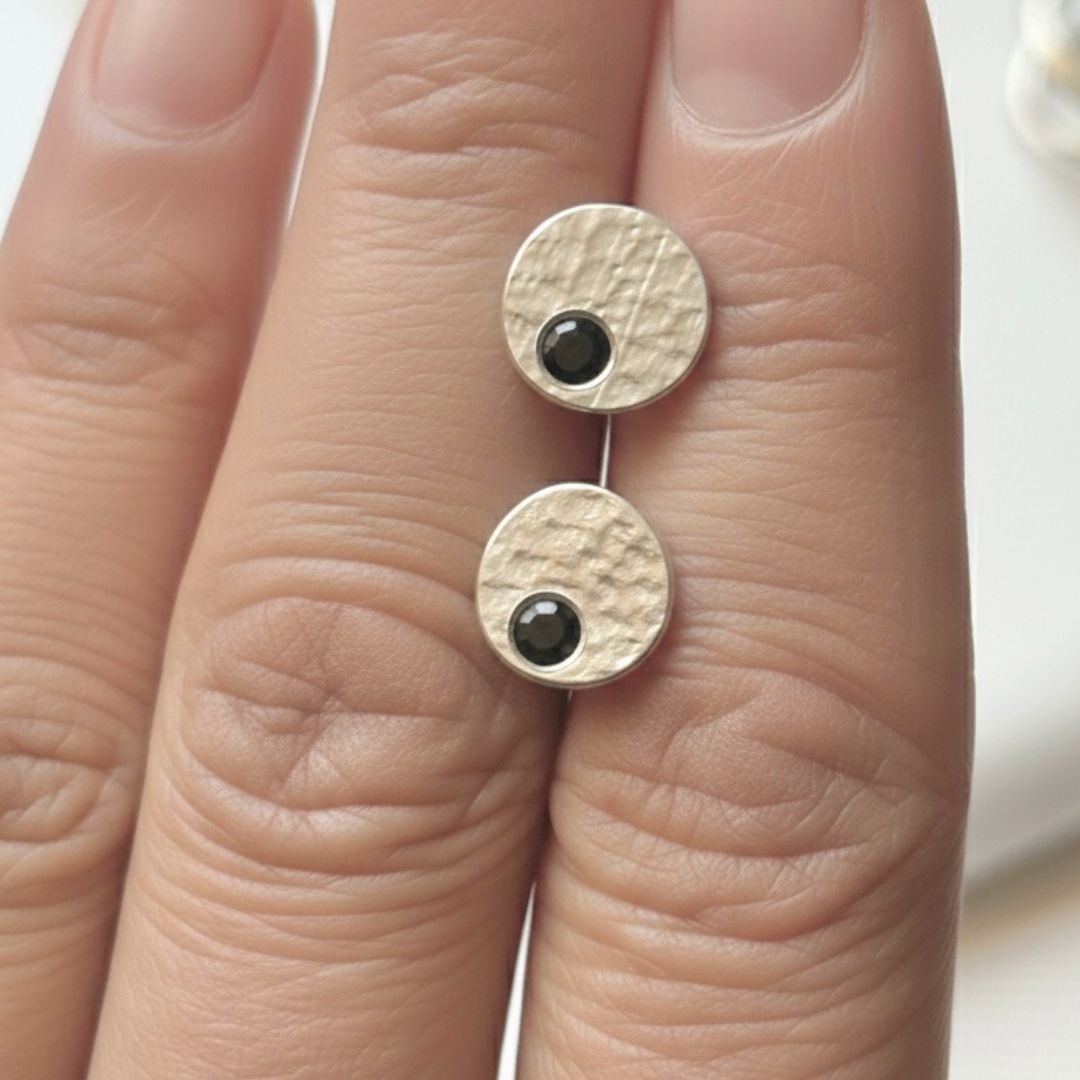 Sterling Silver & Black Spinel Orbit Disc Earrings