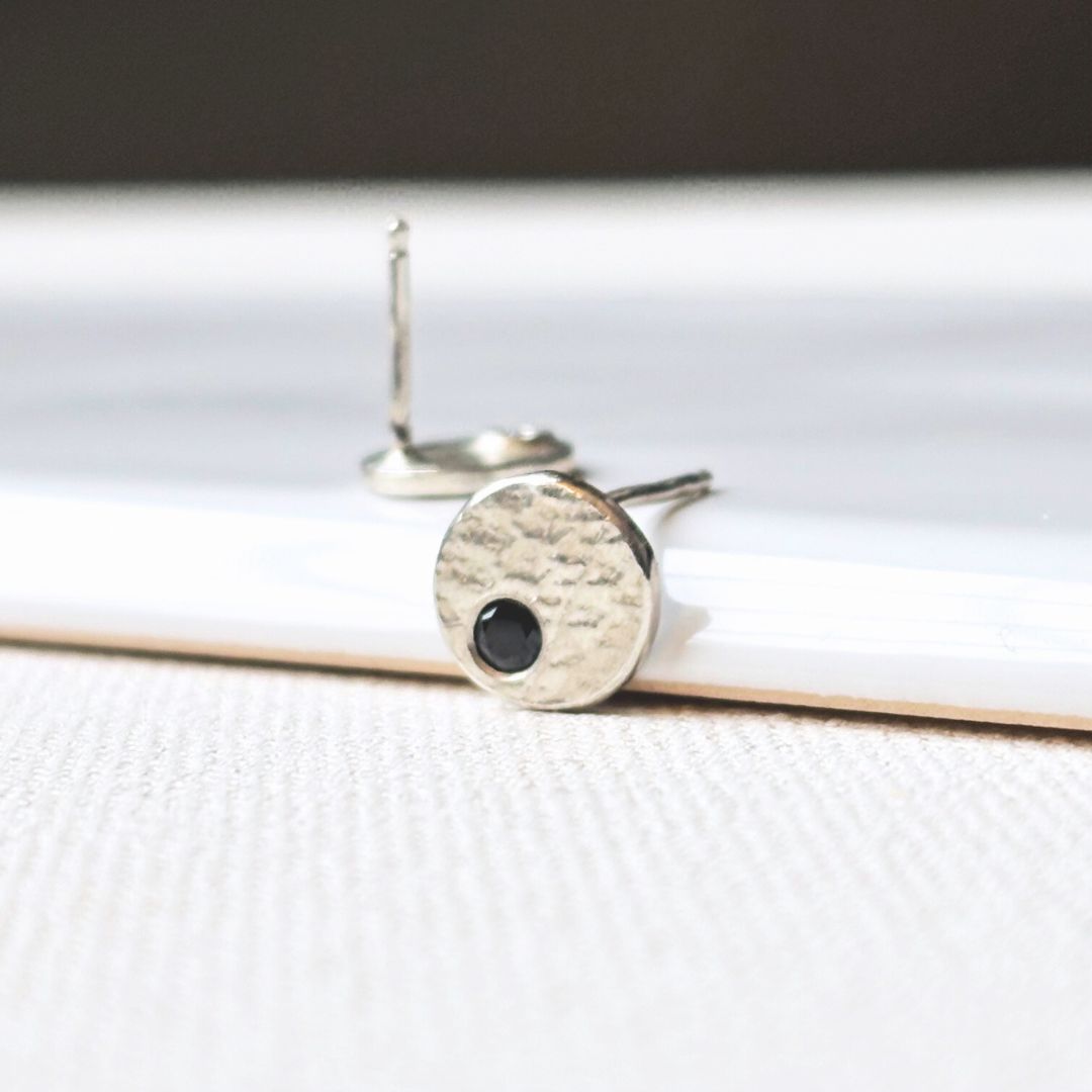 Sterling Silver & Black Spinel Orbit Disc Earrings