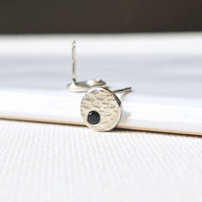 Sterling Silver & Black Spinel Orbit Disc Earrings