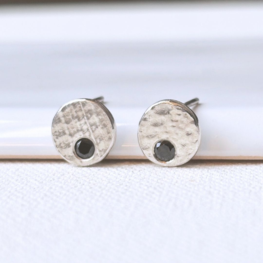Sterling Silver & Black Spinel Orbit Disc Earrings