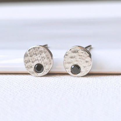 Sterling Silver & Black Spinel Orbit Disc Earrings