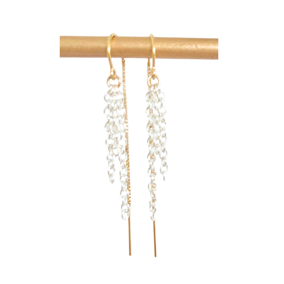 14k Gold-filled Sunray Earrings Sterling Silver Chain