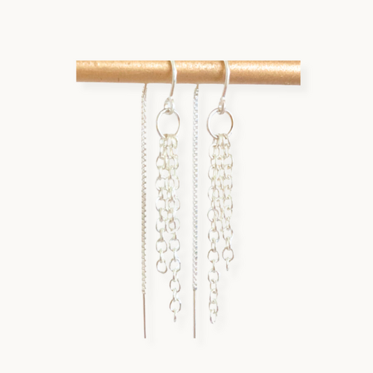 Sterling Silver Sunray Ear Threader Earrings