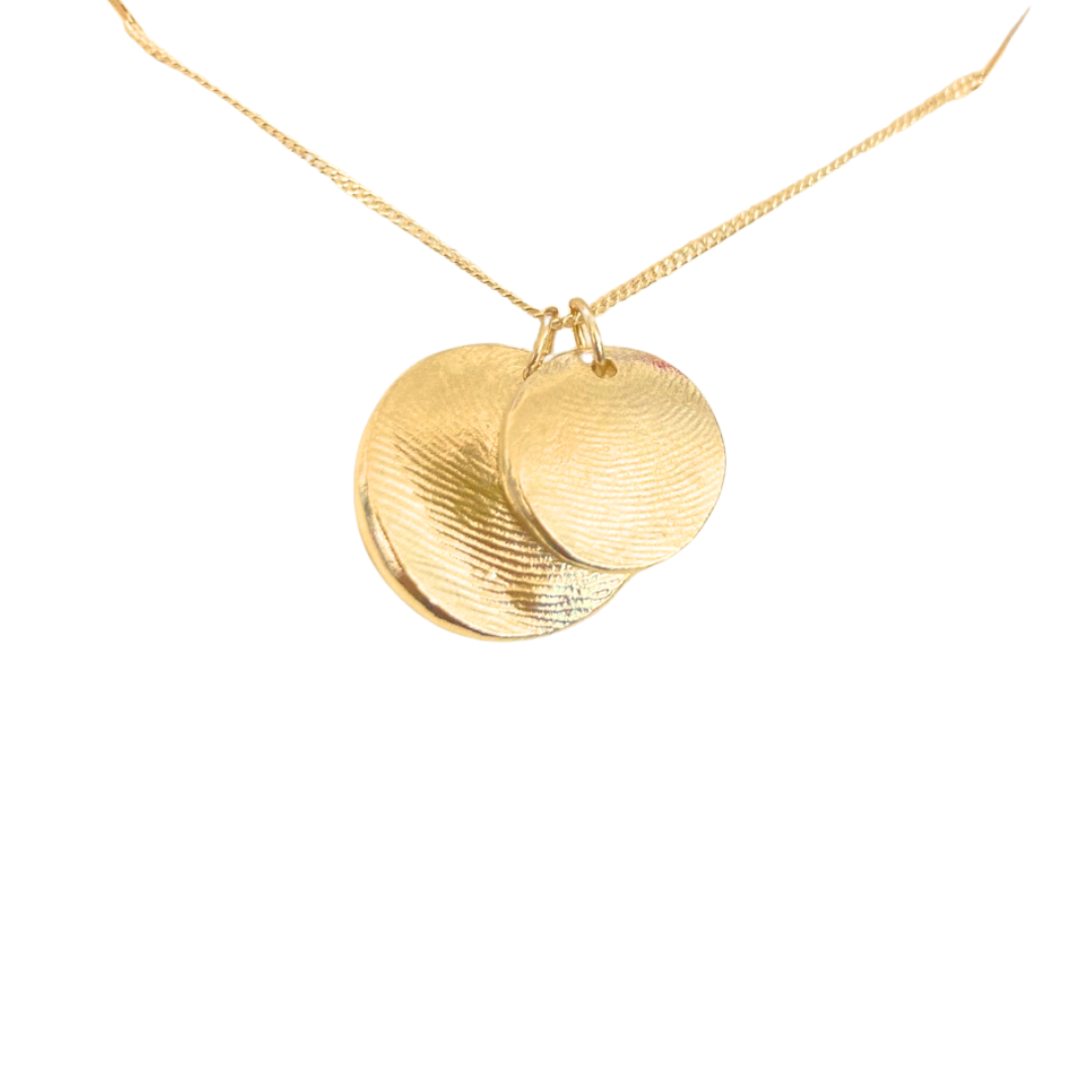 Personalized Yellow Gold Fingerprint Necklace - TWO Pendants