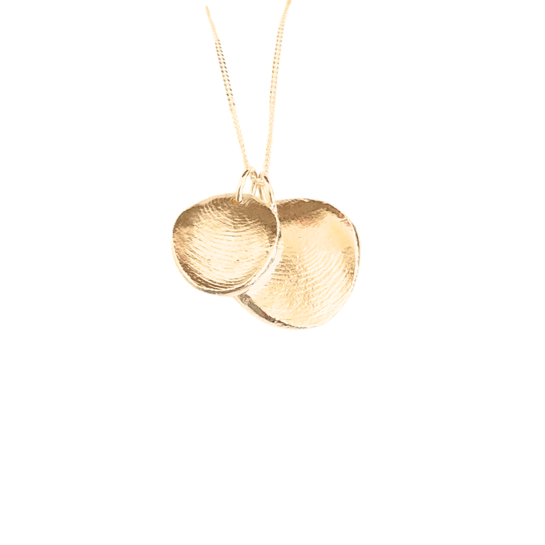 Personalized Yellow Gold Fingerprint Necklace - TWO Pendants