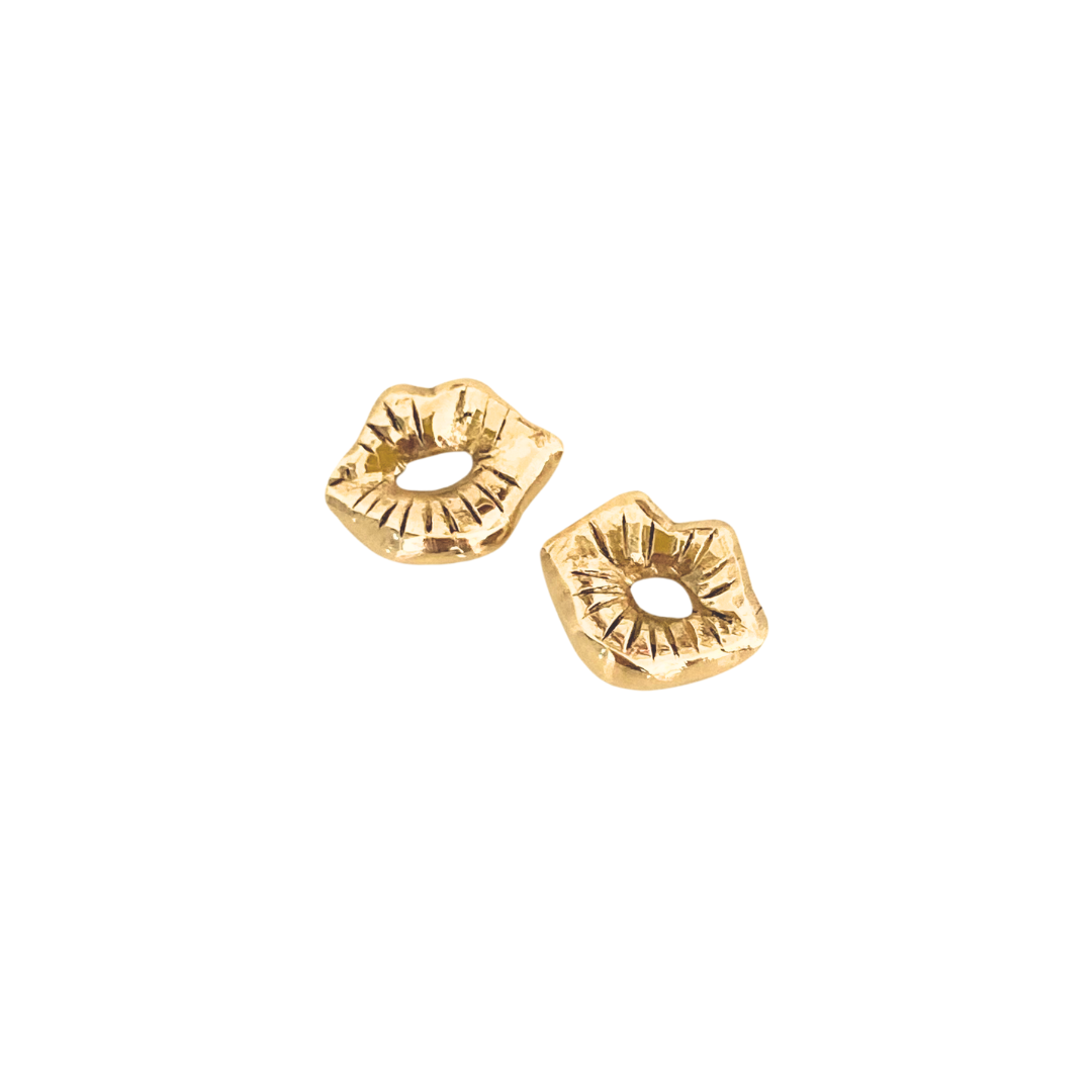 14k Gold Tiny Lips Single Stud Post Earring