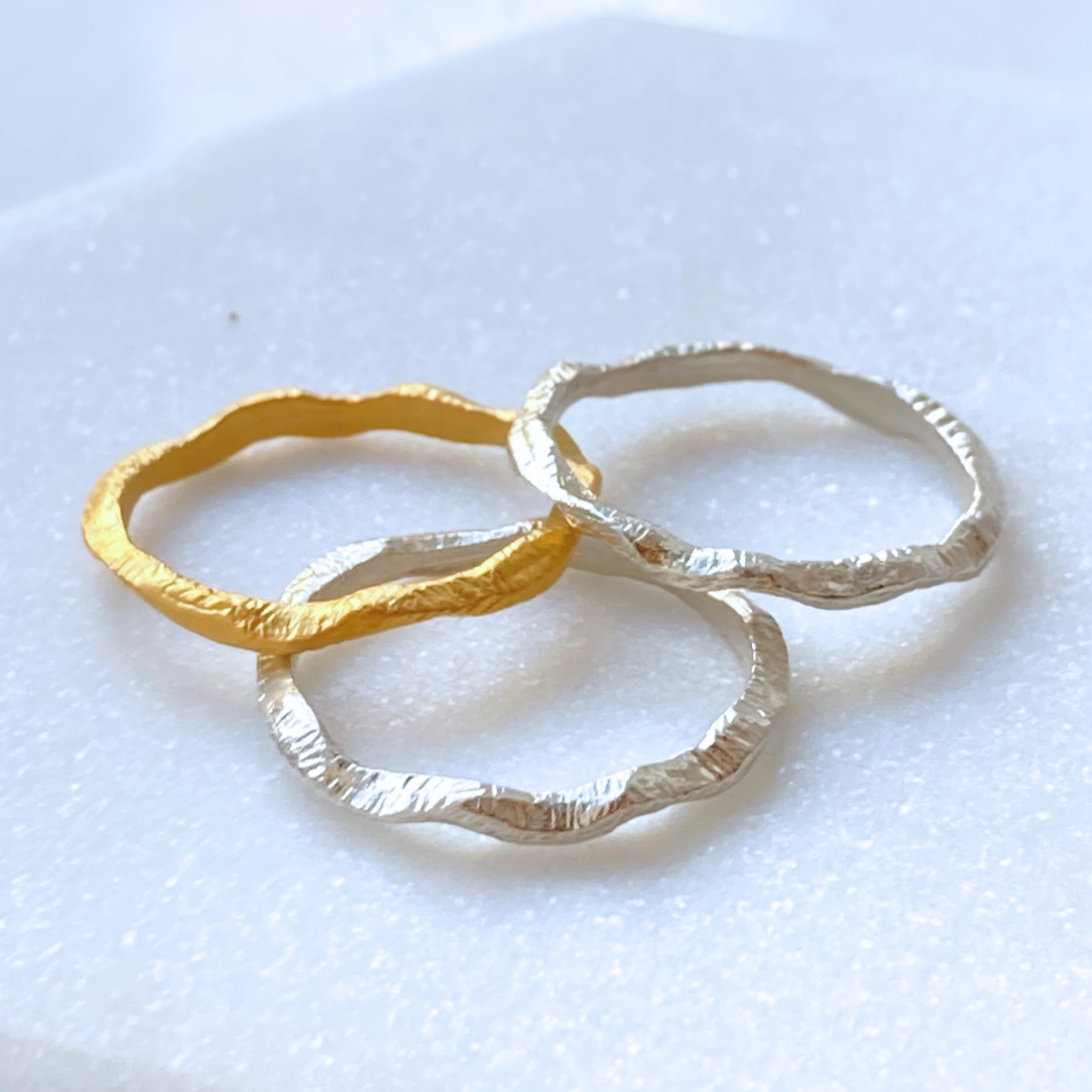 Wavy Mixed Metals Stackable Ring Set 3-piece