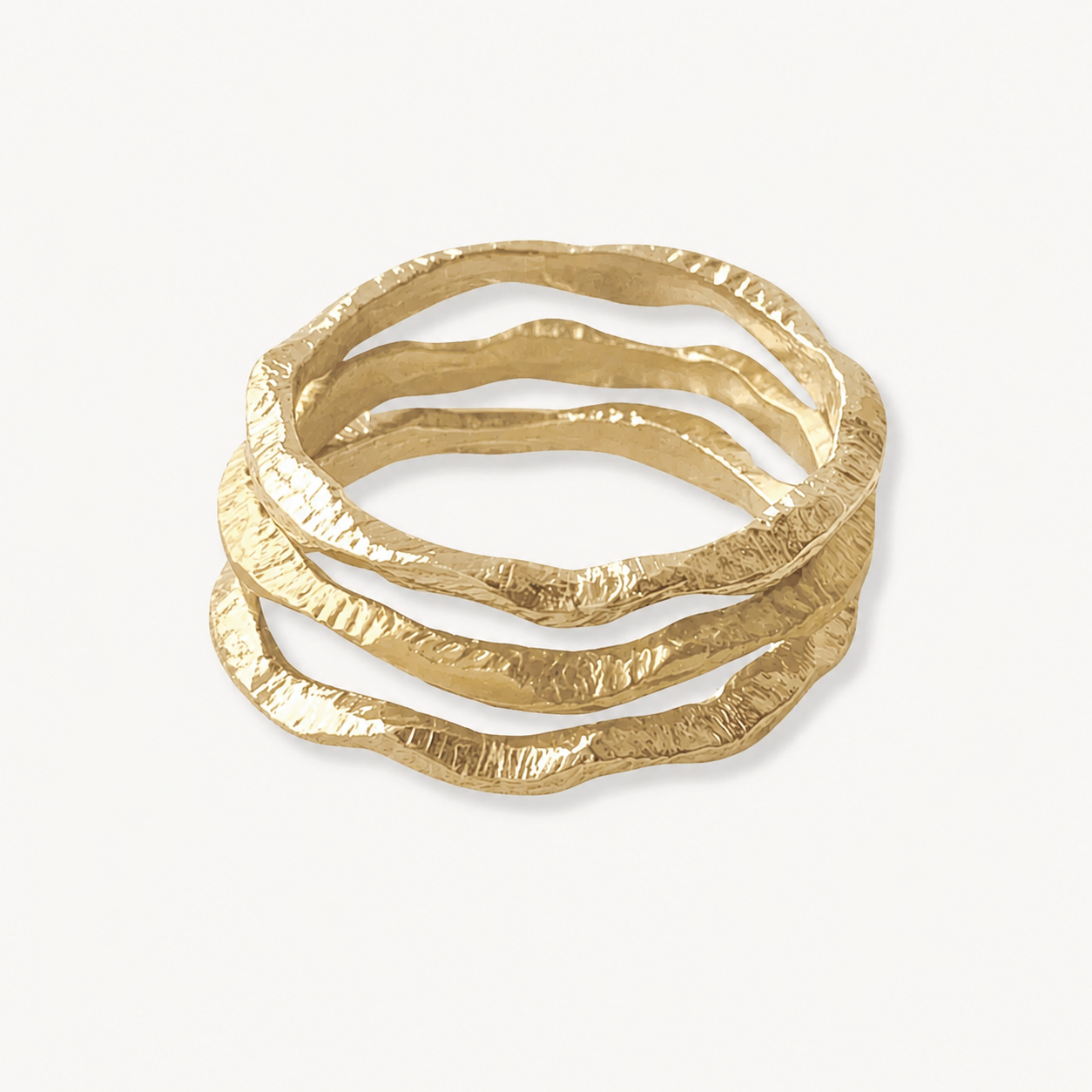 Gold Wavy Rings - 3-piece Stacking Set