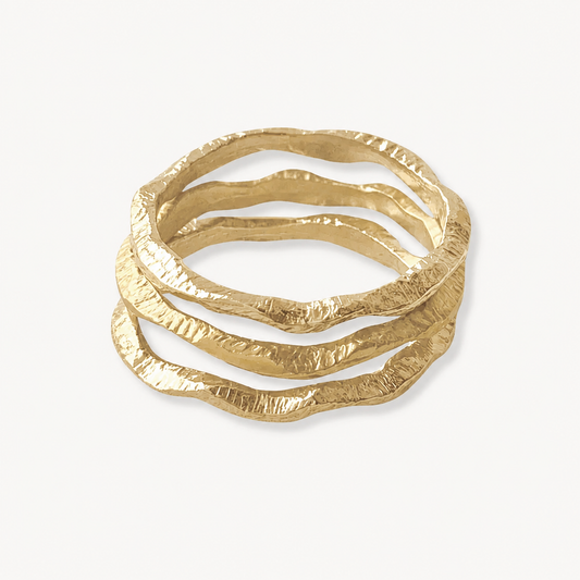 Gold Wavy Rings - 3-piece Stacking Set