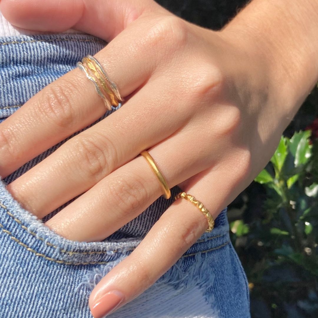 Wavy Mixed Metals Stackable Ring Set 3-piece